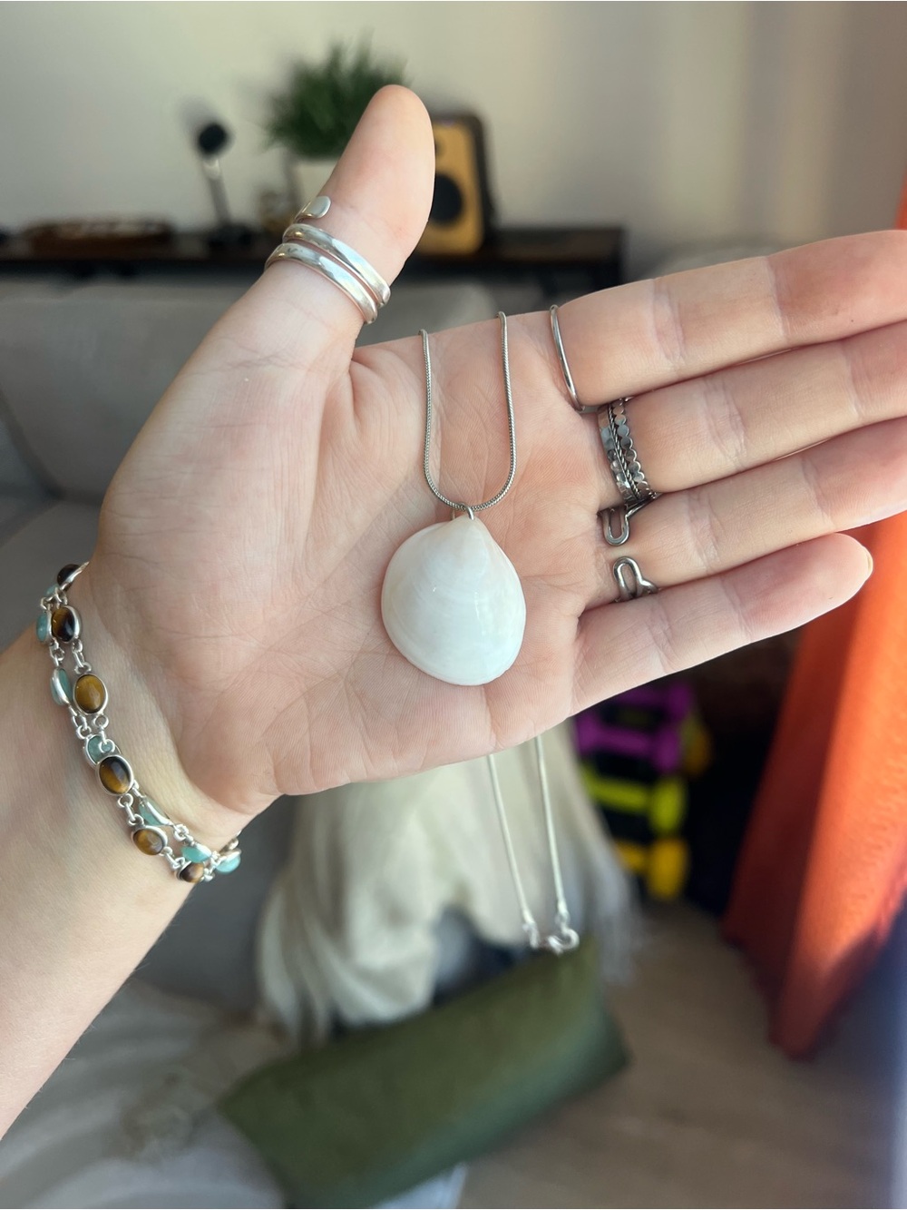 Sterling Silver White Shell Pendant Necklace
